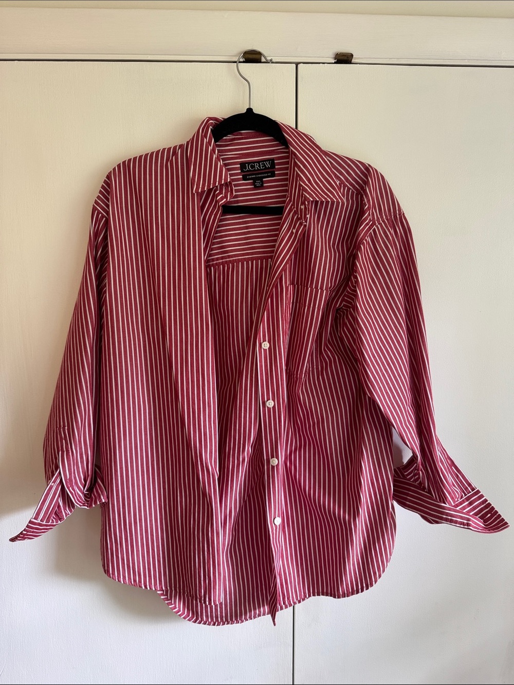 J. Crew Étienne Oversized Fit Red and White Striped Button-Down Shirt